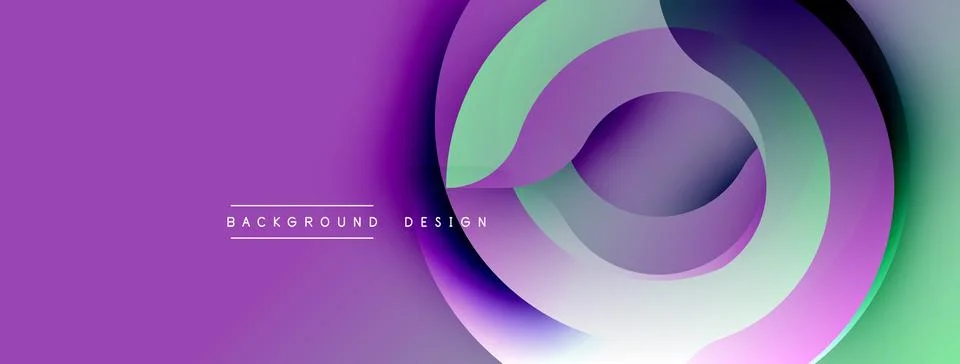 Abstract purple design features overlapping circular layers. Gradient colors Ilustração Stock