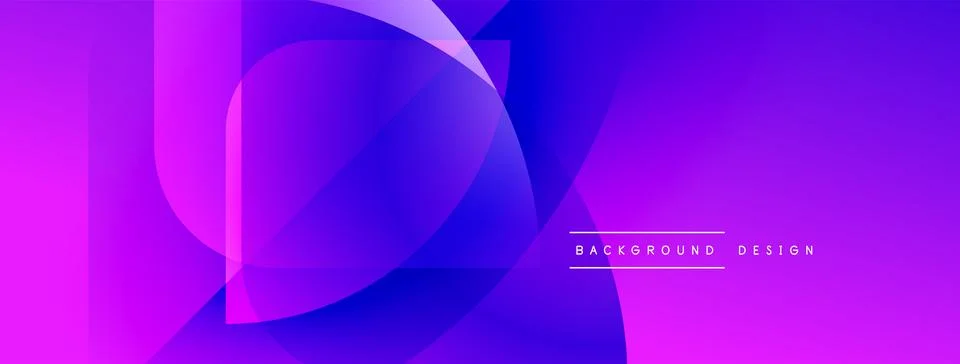 Abstract purple design features overlapping circles, rectangles. Gradient colors Stock Illustration