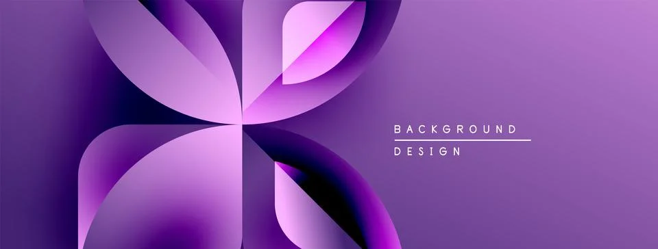 Abstract purple design features overlapping petal shapes. Gradient colors create Stock Illustration