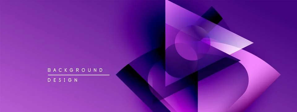Abstract purple design features overlapping geometric shapes. Gradient creates Stock Illustration