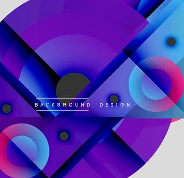 Abstract purple design features overlapping circles, squares, lines. Gradient Stock Illustration