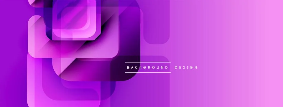Abstract purple design features overlapping squares, rectangles. Gradient shades 스톡 일러스트