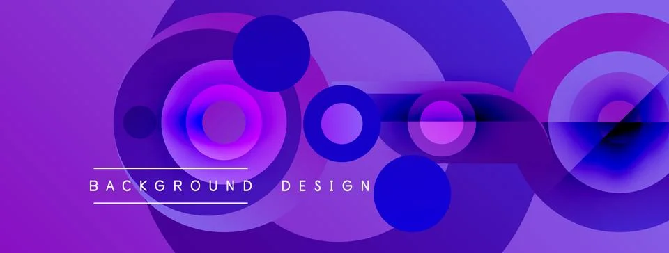 Abstract purple design features overlapping circles, gradients, dynamic Stock Illustration
