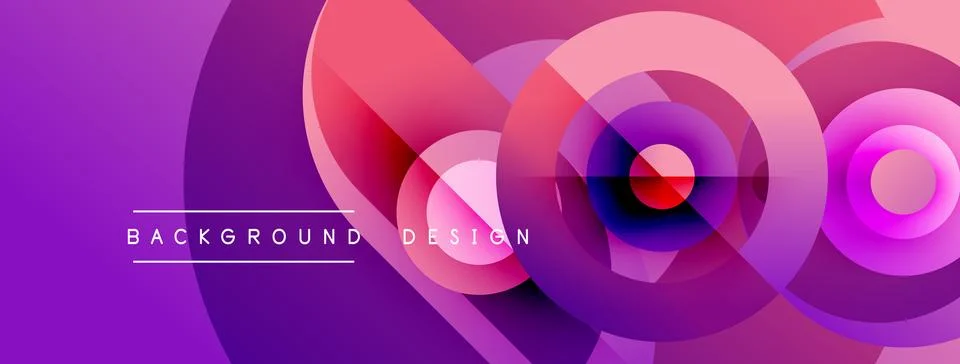 Abstract purple design features overlapping circles, gradients. Modern aest.. Stock Illustration