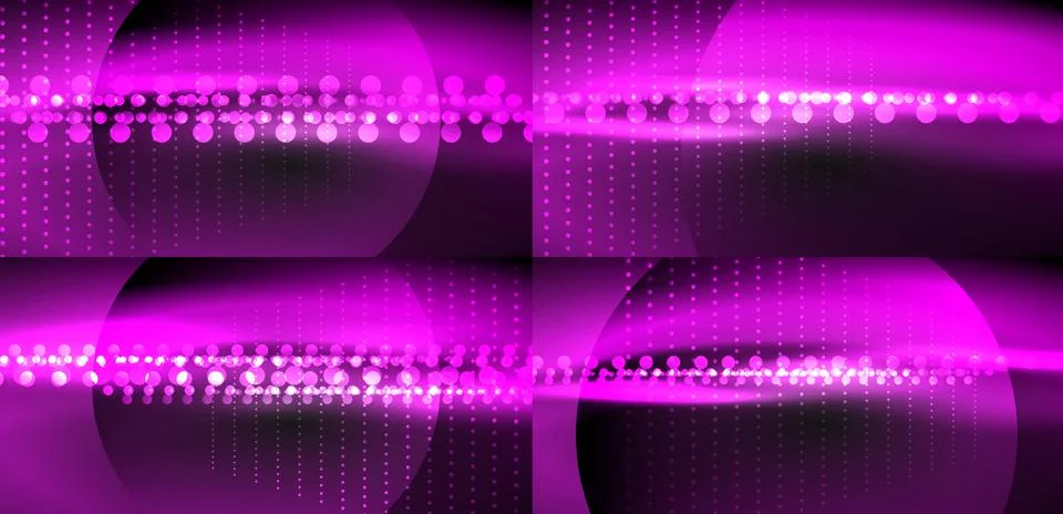 Abstract purple design. Repeating patterns, glowing lines, dots create dynami 스톡 일러스트