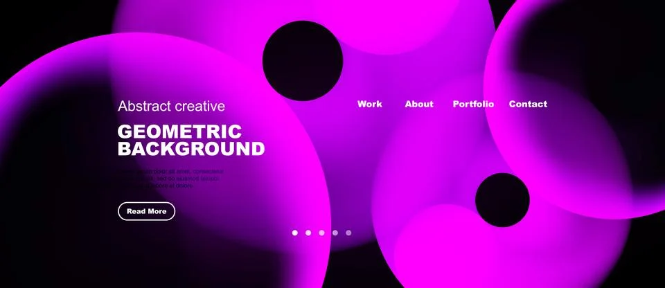 Abstract purple design. Website header features geometric shapes, text, イラスト素材