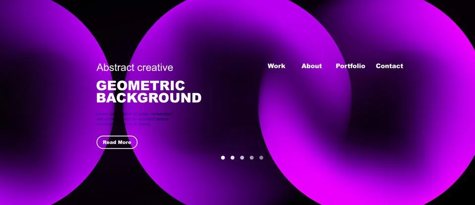 Abstract purple design. Website header features flowing shapes, text, navig.. 库存插图