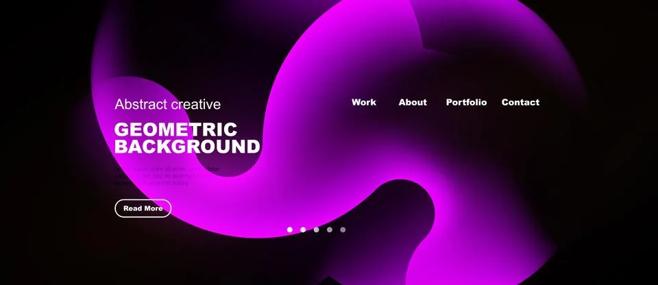 Abstract purple design. Website header features text, navigation, flowing s.. Stock Illustration