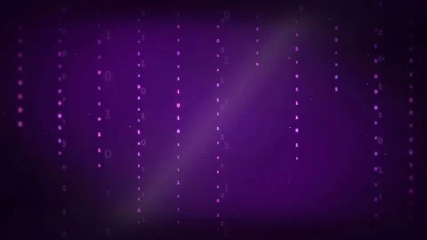 Abstract purple digital background with falling binary code and glowing light Stock Footage 339319839