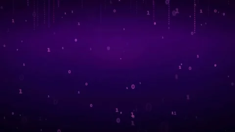 Abstract Purple Digital Background with Falling Binary Code and Glowing Data Stock Footage 339321803
