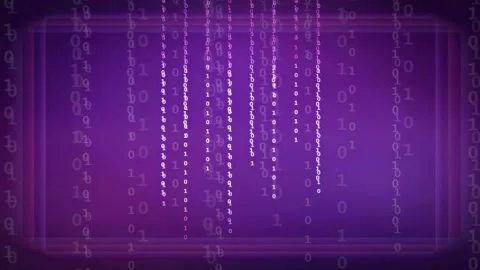 Abstract purple digital background with falling binary code streams for Stock Footage 339325551