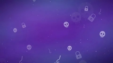 Abstract purple digital background with floating skull and padlock icons Stock Footage 343163982