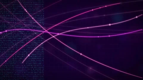 Abstract purple digital background with flowing glowing lines and binary code Stock Footage 336777520