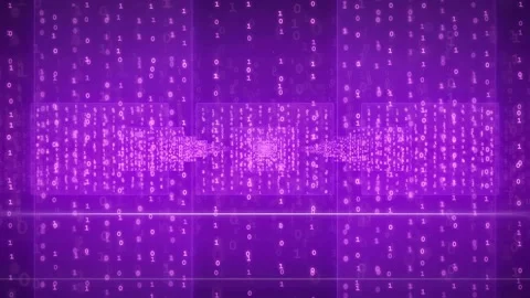 Abstract purple digital background with flowing binary code and glowing data Stock Footage 339323549