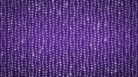 Abstract purple digital background with flowing binary code and data stream for Stock Footage 343155791