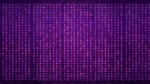 Abstract Purple Digital Background with Scrolling Binary Code and Glowing Data Stock Footage 339321974