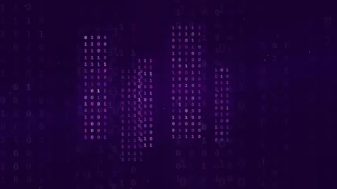Abstract purple digital binary code background with flowing data streams and Stock Footage 339324314