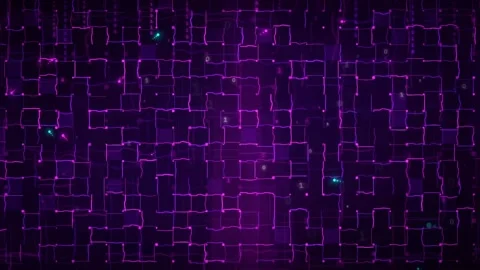Abstract purple digital circuit board background with glowing data lines and Stock Footage 339320449