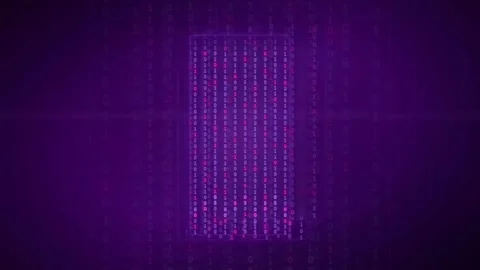 Abstract Purple Digital Data Stream with Binary Code Matrix and Glowing Stock Footage 336775423