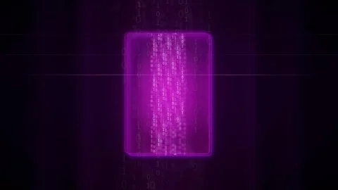 Abstract purple digital data stream with binary code flowing through a glowing Stock Footage 336779060
