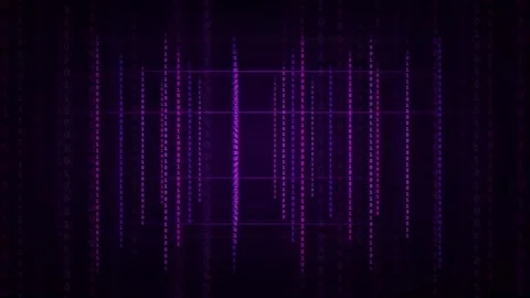 Abstract Purple Digital Data Stream with Glowing Binary Code and Vertical Stock Footage 336780443