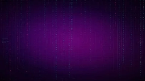 Abstract purple digital data stream with falling binary code and glowing light Stock Footage 339320344