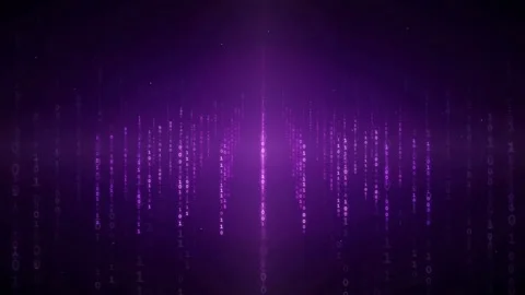 Abstract Purple Digital Data Stream with Binary Code Falling in a Futuristic Stock Footage 339320767