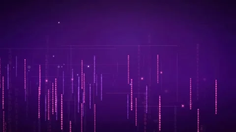 Abstract Purple Digital Data Stream with Glowing Vertical Lines and Particle Stock Footage 339320997