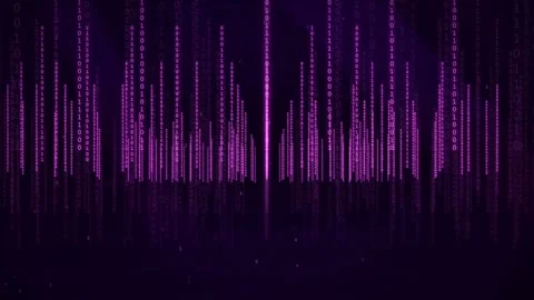 Abstract Purple Digital Data Stream with Falling Binary Code and Glowing Stock Footage 339323419