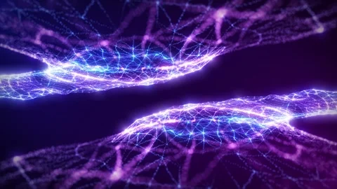 Abstract purple digital dynamic particle waves with motion light background Stock Footage 311522447
