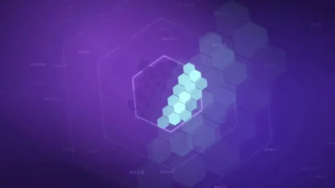 Abstract purple digital network background with floating hexagonal particles 库存影片 341827141