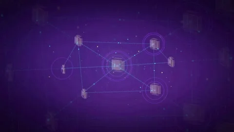 Abstract purple digital network connection with glowing nodes and data lines in Video stock 339316267