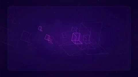 Abstract Purple Digital Network with Floating Geometric Cubes and Glowing Stock Footage 339317392