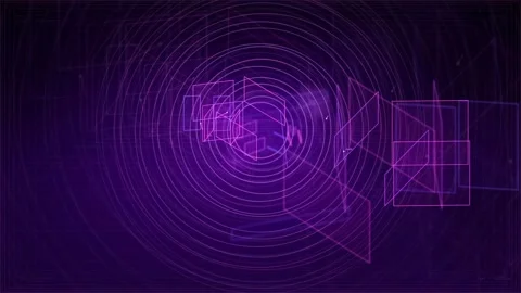 Abstract purple digital network with glowing geometric lines and rotating Stock Footage 339316566
