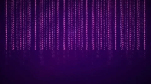 Abstract purple digital rain with falling binary code on a dark futuristic Stock Footage 339320242