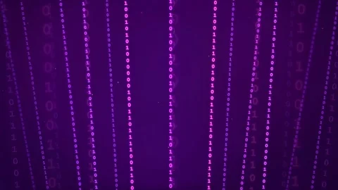 Abstract purple digital rain with falling binary code numbers for technology Stock Footage 339321568