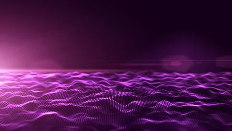 Abstract purple digital waves background with light flare Stock Illustration