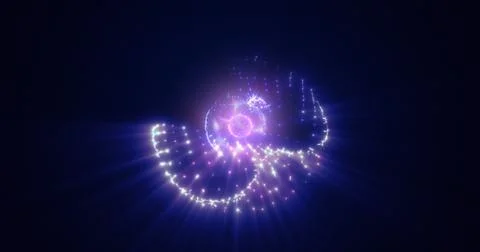 Abstract purple energy sphere with flying glowing bright particles, science f 스톡 일러스트