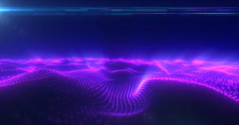 Abstract purple energy surface with magic waves of particles and points wit.. Illustrazione stock