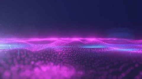 Abstract purple energy surface with magic waves of particles and points wit.. Illustrazione stock
