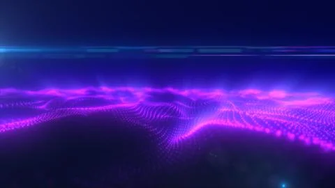 Abstract purple energy surface with magic waves of particles and points wit.. Stock Illustration