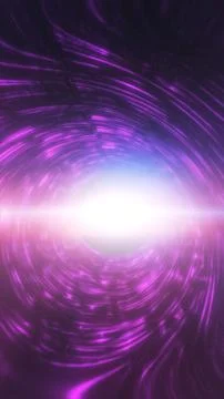 Abstract purple energy vortex with glowing circular trails spiraling toward.. Ilustración de archivo