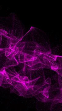 Abstract purple flowing wave made of luminous particles on black background.. Stock Illustration