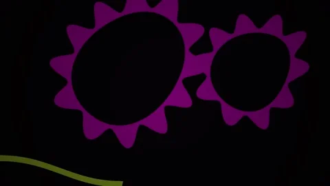 Abstract Purple Gears Interlocking on Black Background with Yellow Stem. Stock Footage 333919127