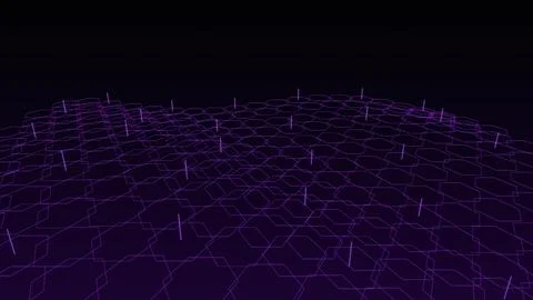 Abstract purple geometric hexagon background with glowing data points on a .. 스톡 일러스트
