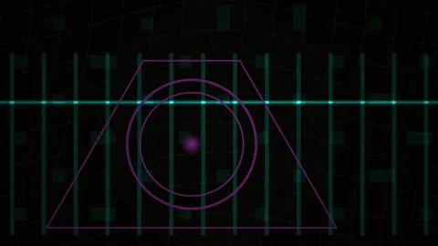 Abstract Purple Geometric Target on Digital Grid Technology Interface for T.. Stock Footage 343689894