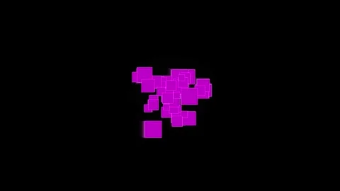 Abstract purple glowing 3D cubes cluster spinning on black background digit.. 库存影片 344021842