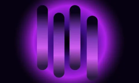 Abstract purple glowing background with vertical rounded bars and neon circ.. Stock-Illustration
