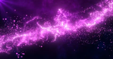 Abstract purple glowing flying waves of energy particles futuristic high tech Stock Illustration