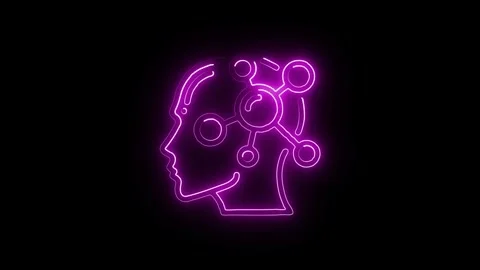 Abstract purple glowing neon light human head icon with connections on blac.. Stock Footage 345548247
